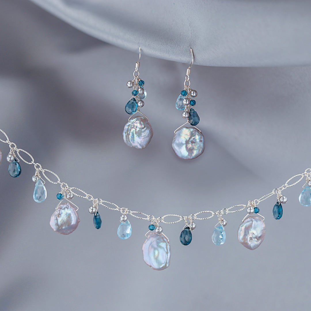 Briolette Blue Topaz & Keshi Pearl Earrings