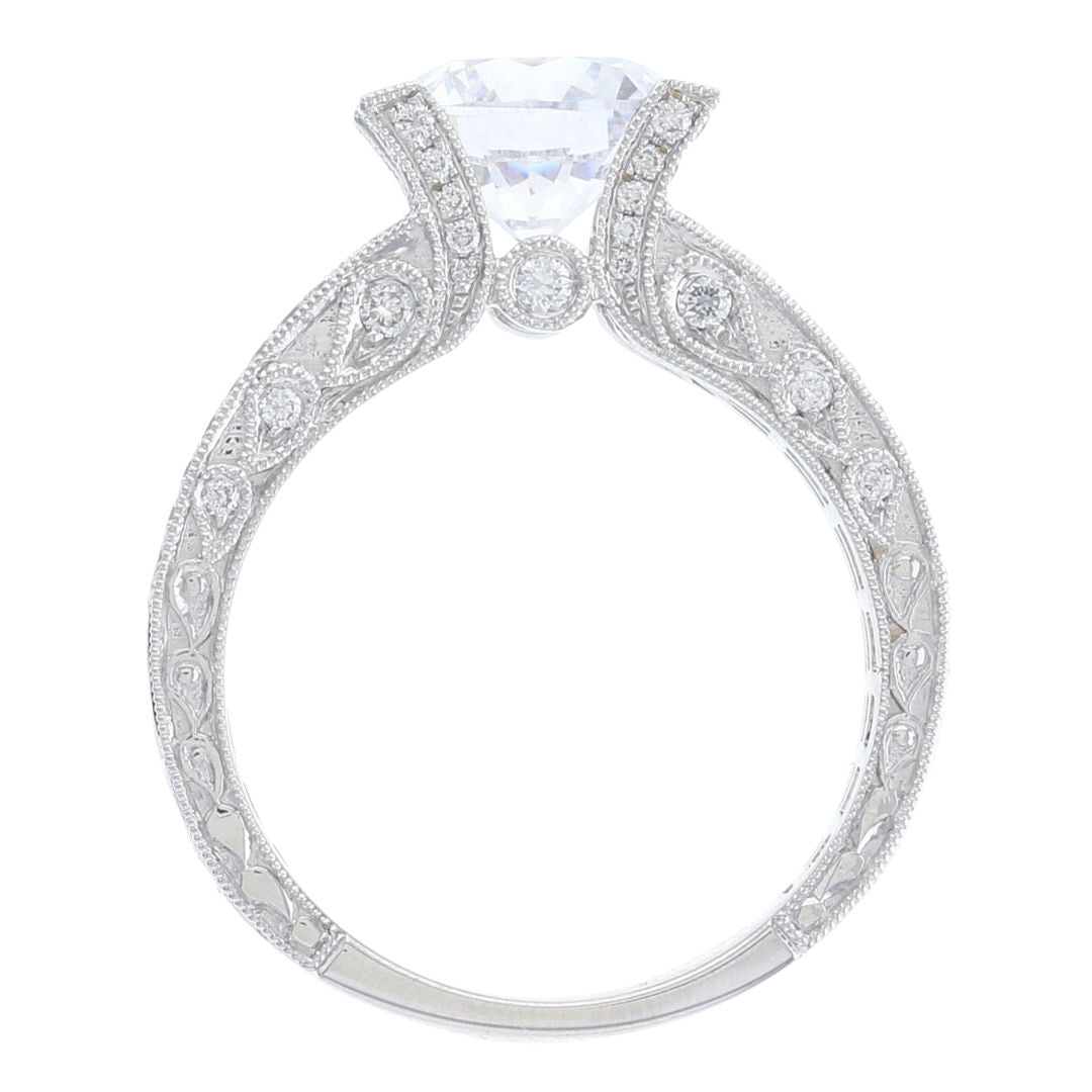 Engraved Milgrain Diamond Engagement Ring