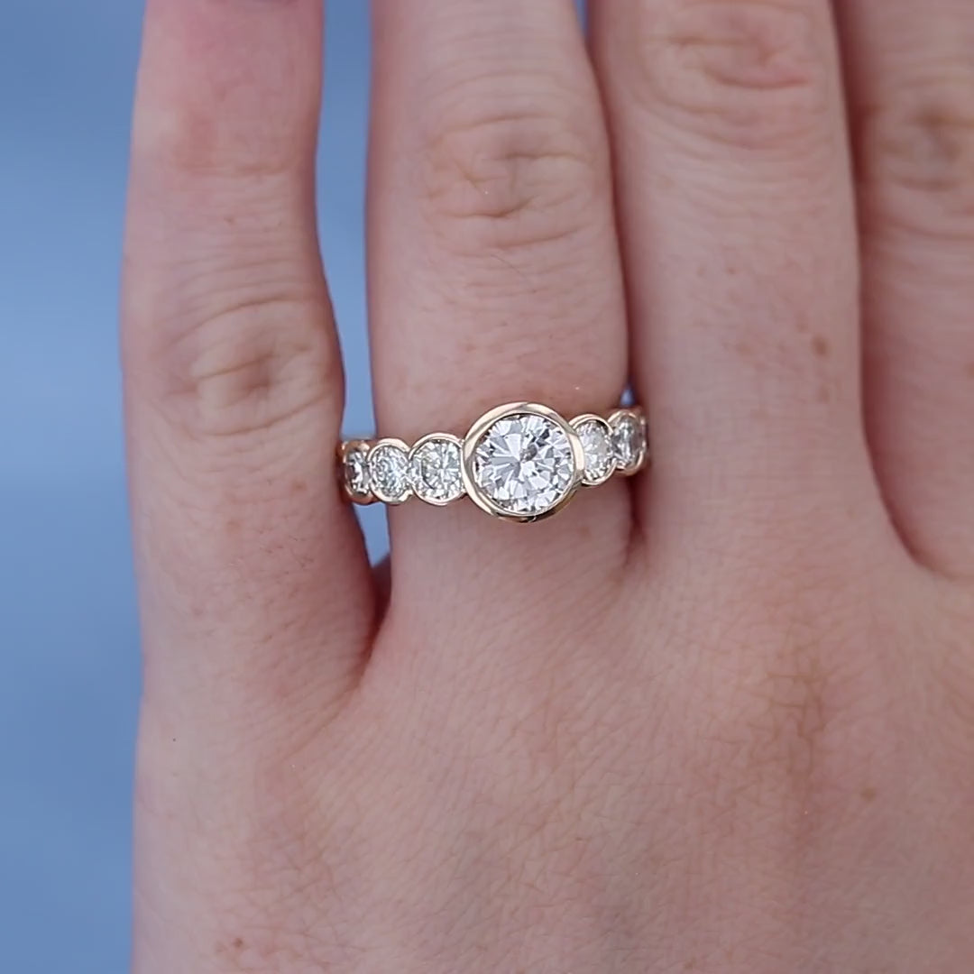 Bezel Set Eternity Diamond Engagement Ring on a Finger