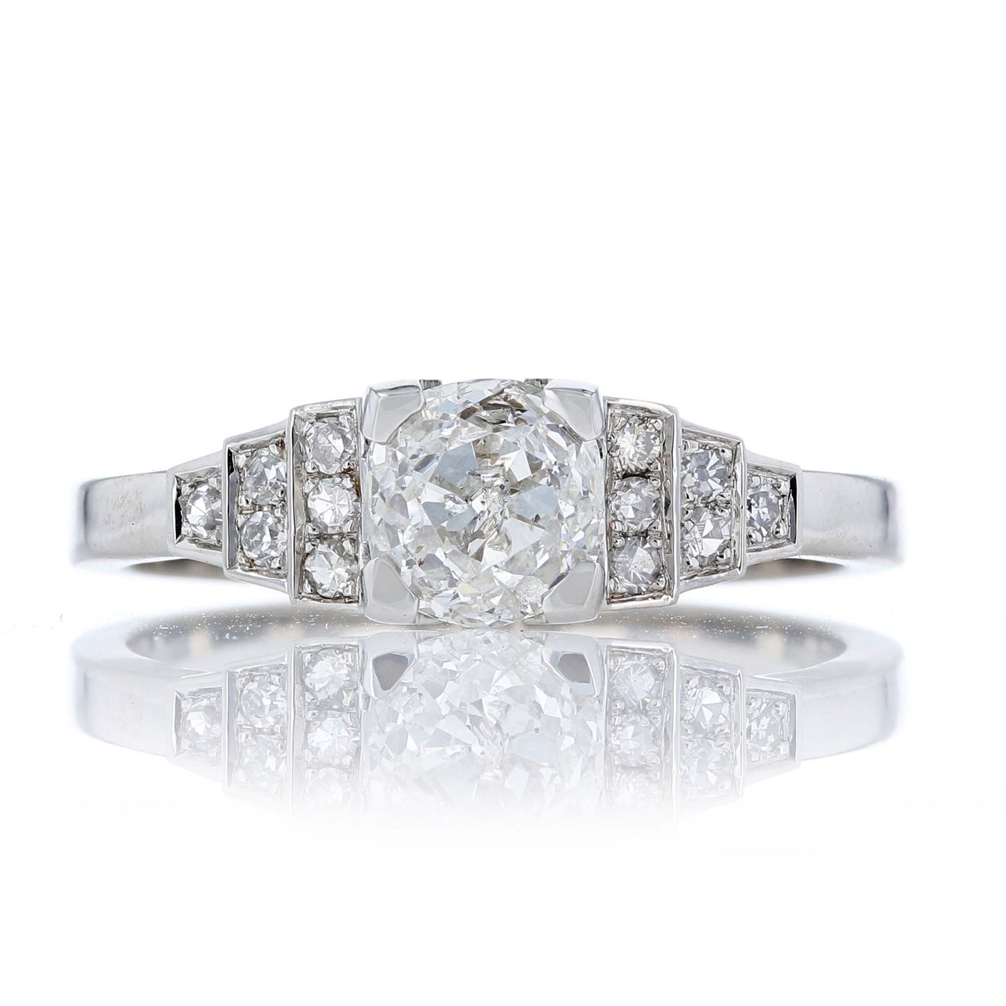 Platinum Geometric Art Deco Diamond Engagement Ring Replica Front View