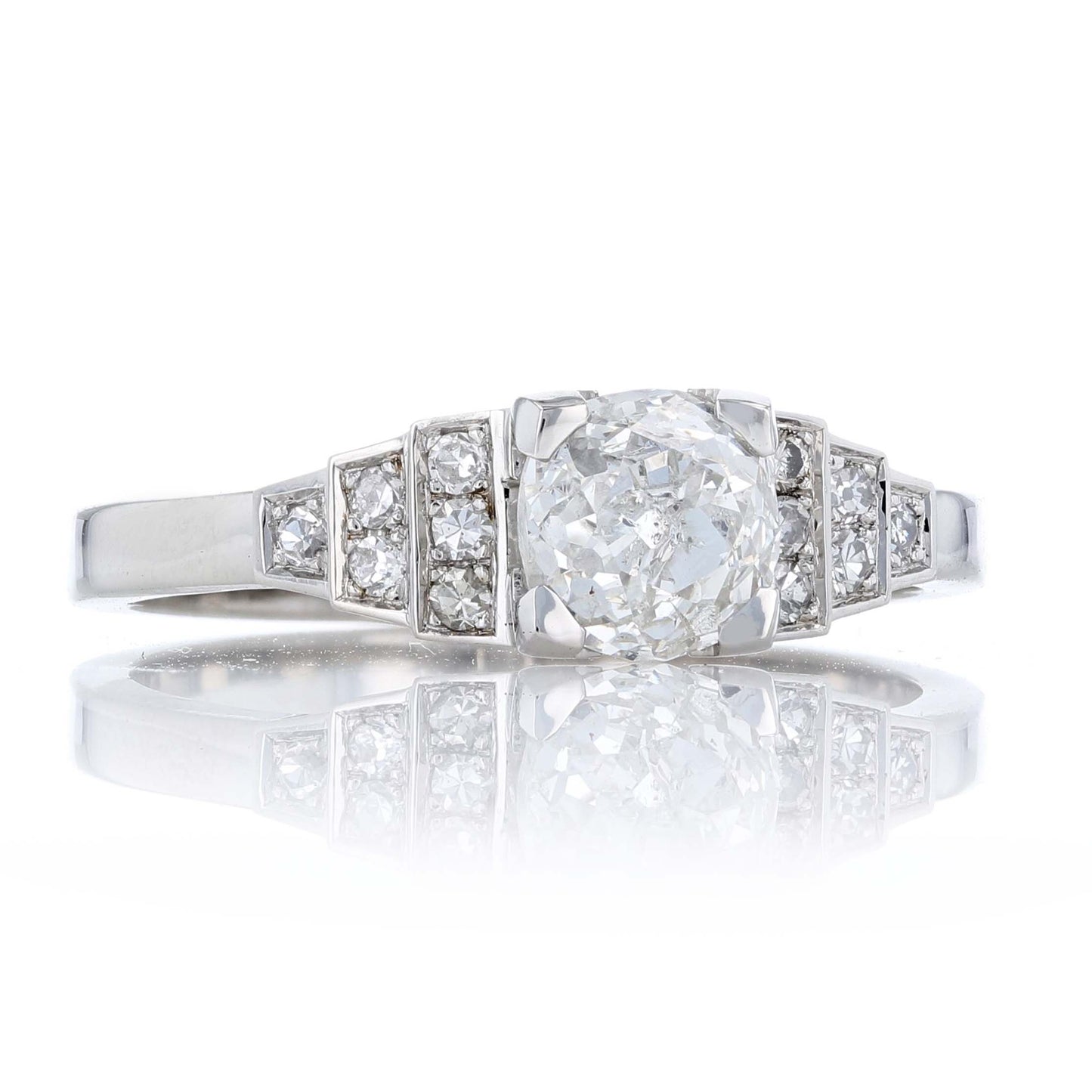 Platinum Geometric Art Deco Diamond Engagement Ring Replica Side View