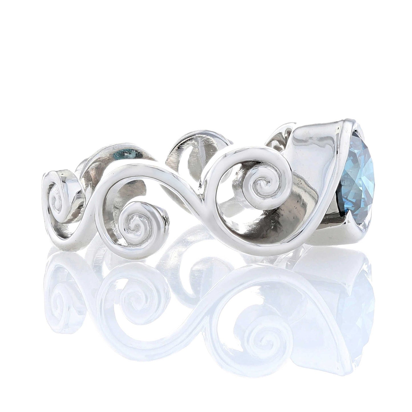 Bezel Set Swirl Blue Diamond Engagement Ring
