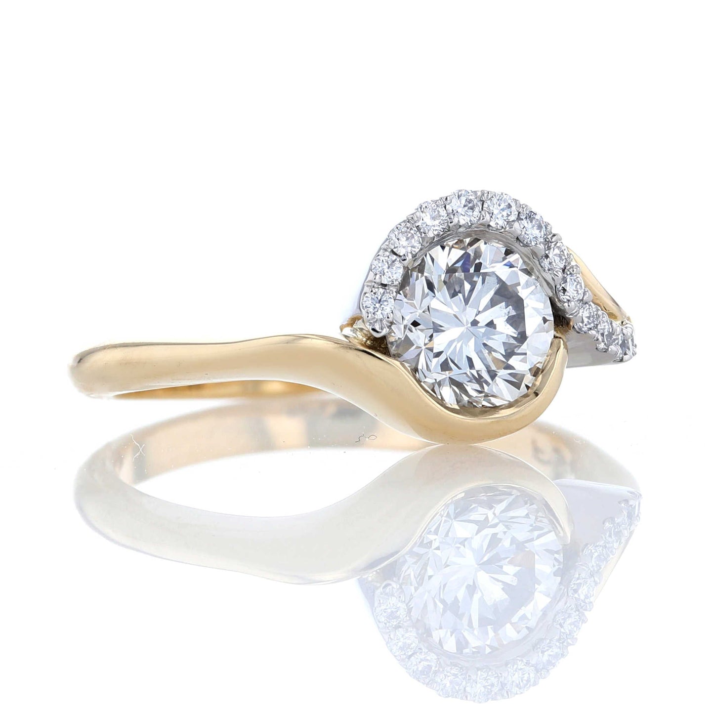 Swish Bypass Diamond Halo Engagement Ring Side View