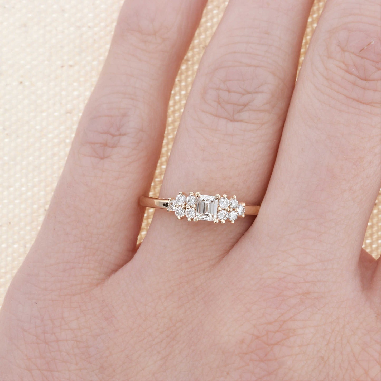 Emerald Cut Cluster Diamond Engagement Ring