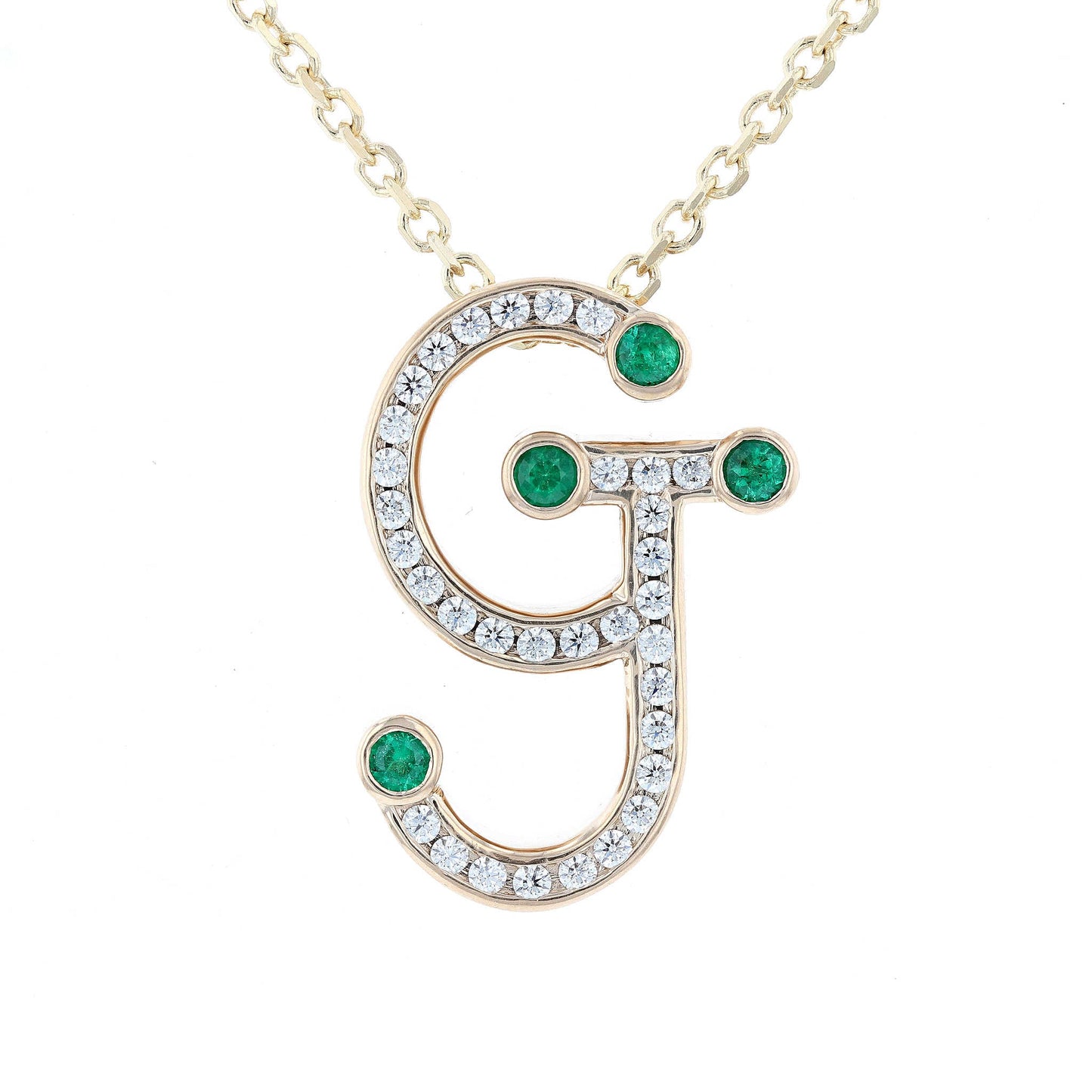 G & J Initial Emerald & Diamond Pendant