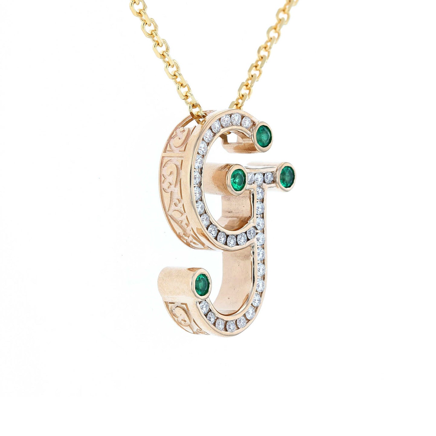 G & J Initial Emerald & Diamond Pendant