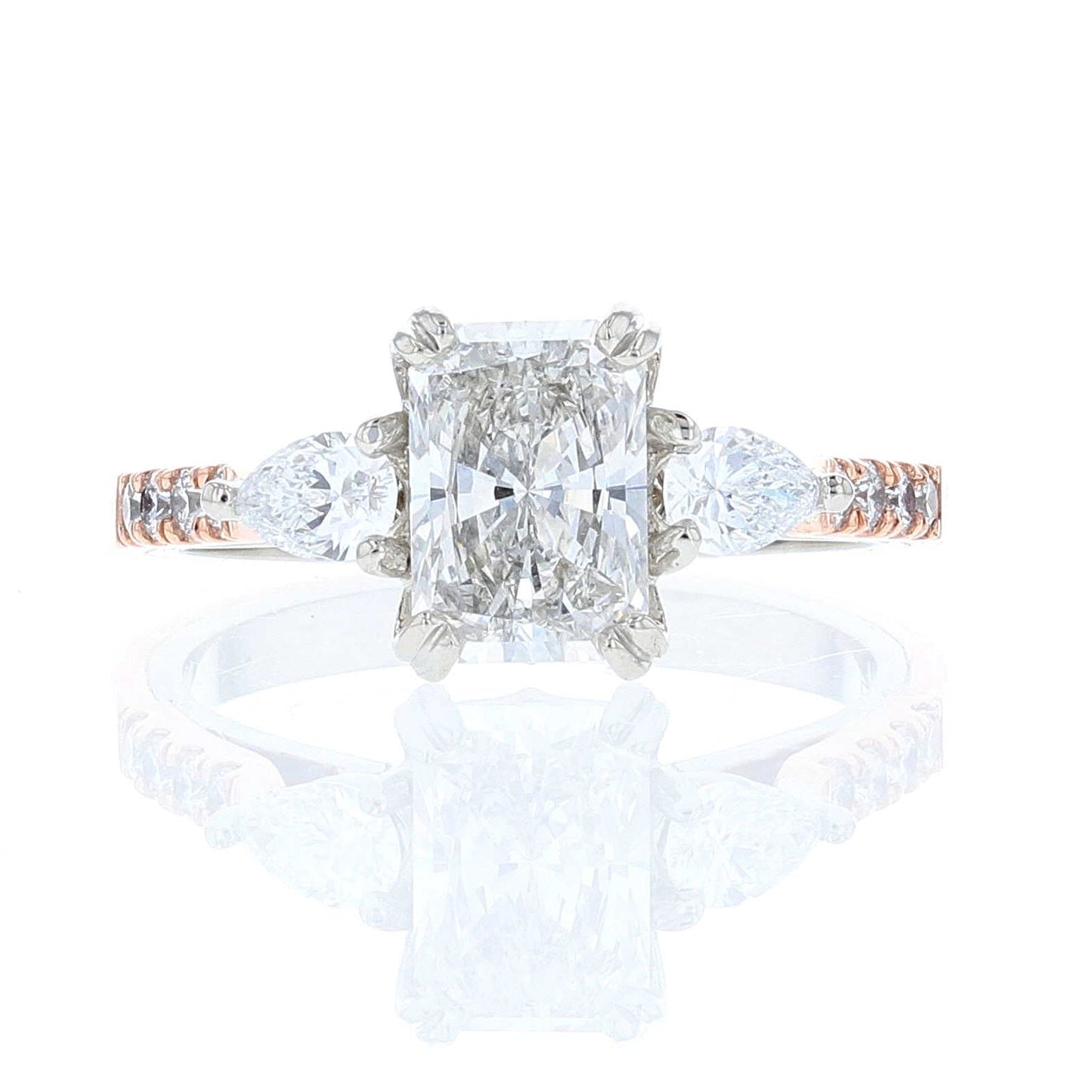 Two Tone Three Stone Radiant Diamond Engagement Ring