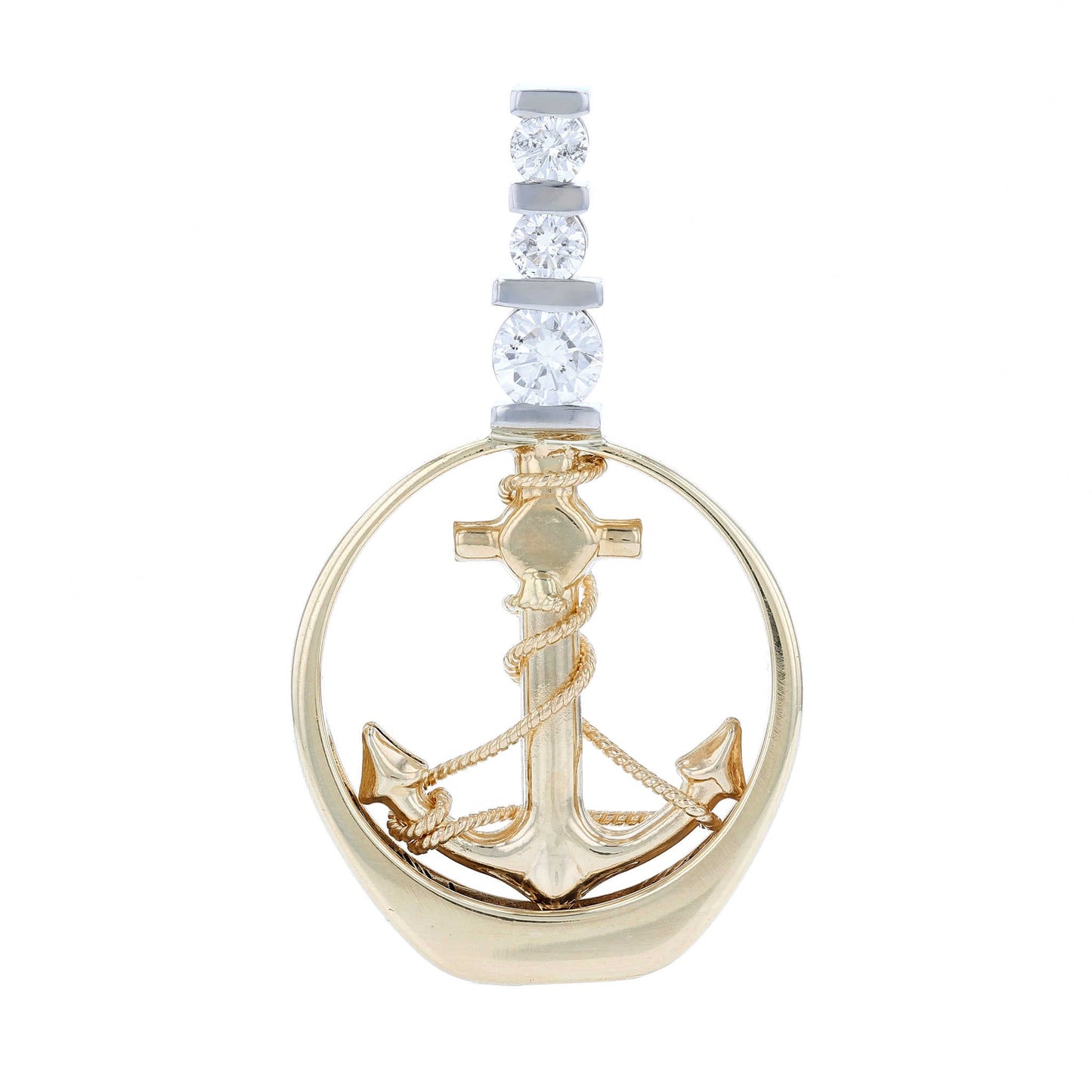 Two Tone Anchor Diamond Pendant