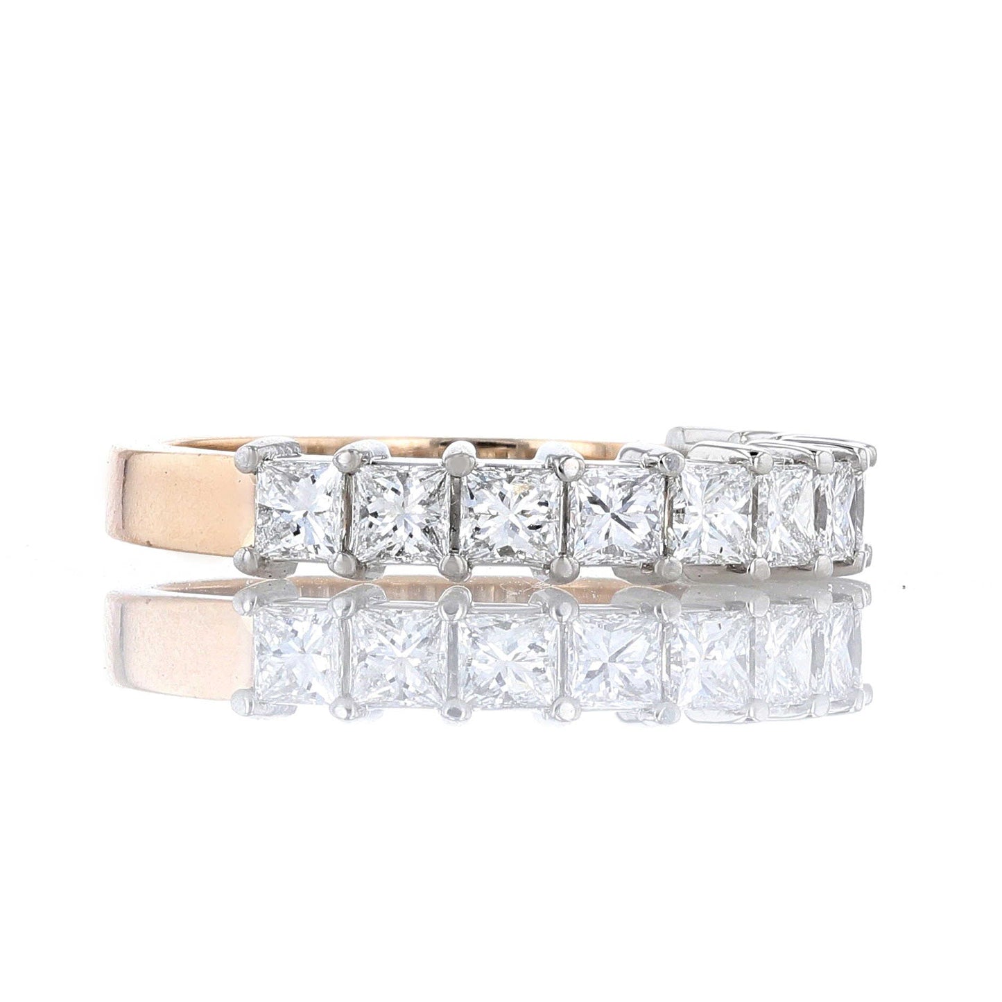 Two Tone Princess Cut Diamond Wedding Band Side View