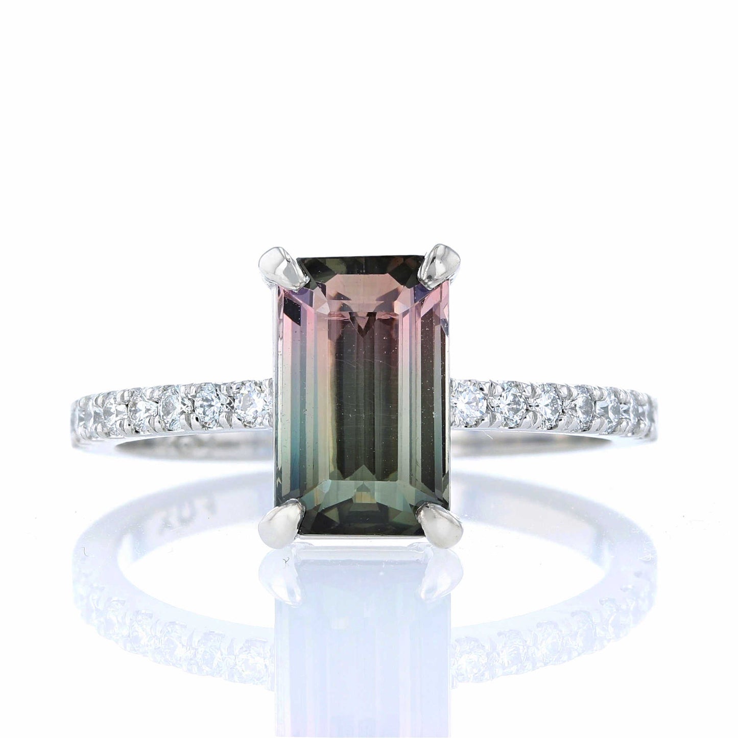 Emerald Cut Watermelon Tourmaline Engagement Ring Front View