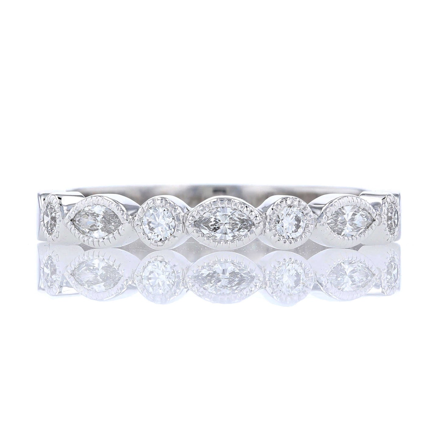 Vintage Scalloped Marquise Diamond Wedding Band Front View
