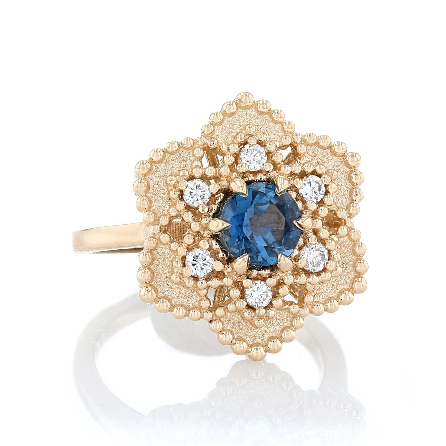 Sapphire & Diamond Flower Halo Ring Side View