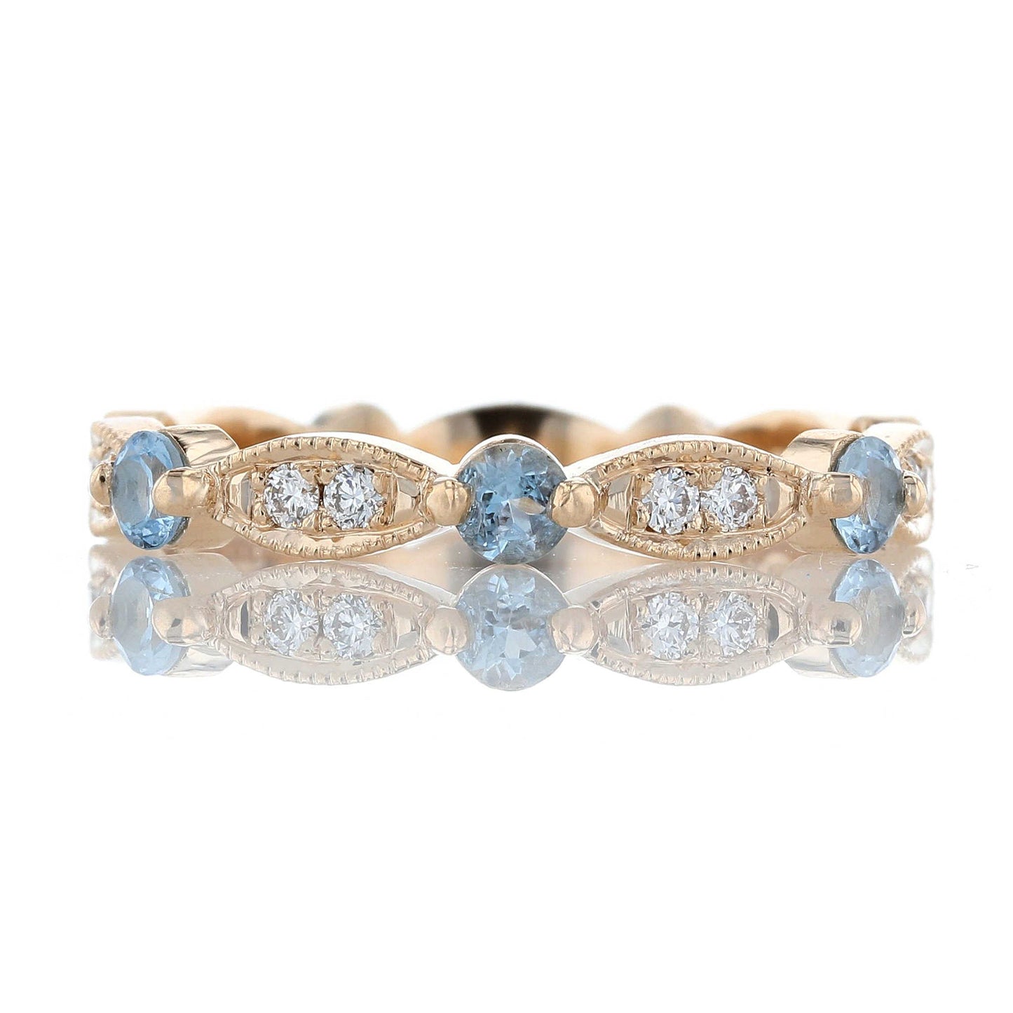 Vintage Scalloped Aquamarine & Diamond Wedding Band