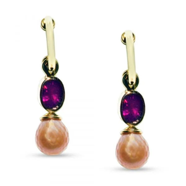 Rhodolite garnet and pearl drop earrings