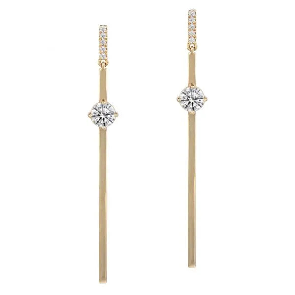 Gold bar drop earrings with diamonds