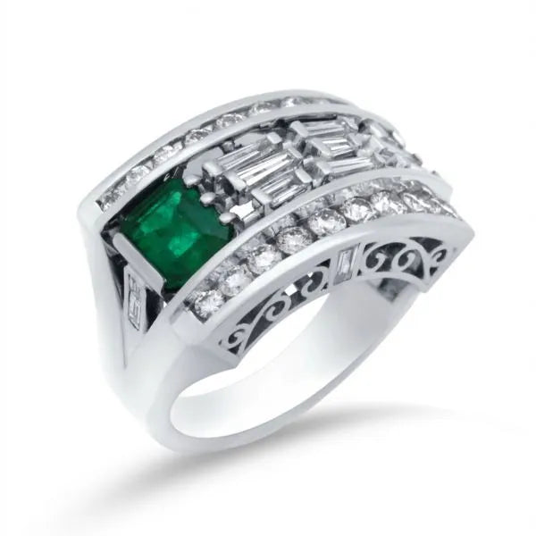 Wide Emerald Channel Set Ring