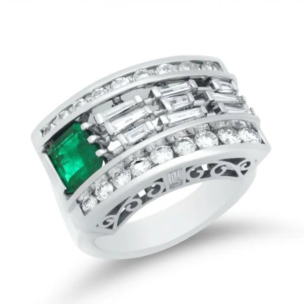 Wide Emerald Channel Set Ring