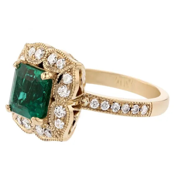 Vintage 9ct Gold Emerald and Old Cut Diamond Daisy Ring Brighton – GoldArts