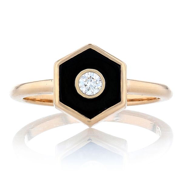 Onyx and Diamond Hexagon Ring